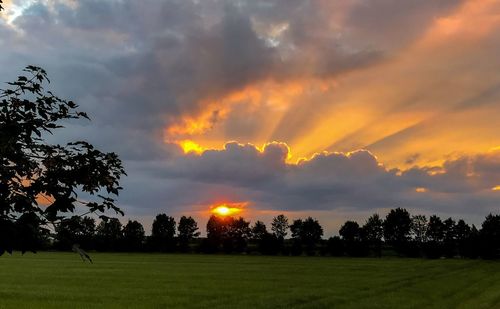 Scenic view of field against sky during sunset