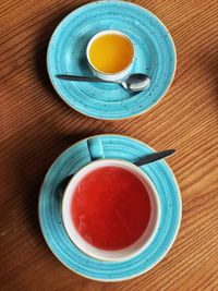 Directly above shot of tea served on table