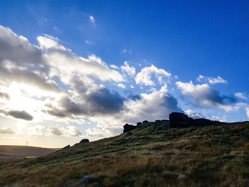 Low angle view of landscape against sky