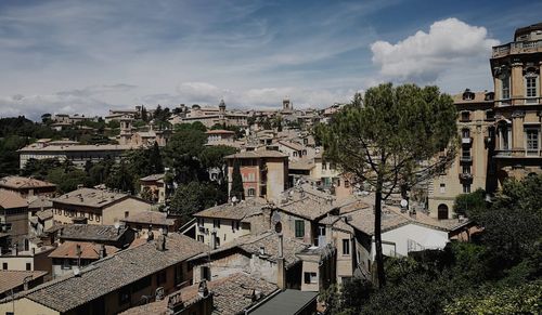 High angle view of townscape against sky