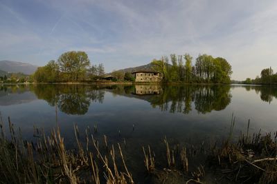 Scenic view of lake against sky