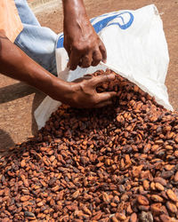 High angle view of man working at market stall