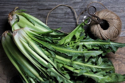 High angle view of vegetables in basket on table