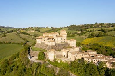 Amazing medieval castle view in the town of torrechiara