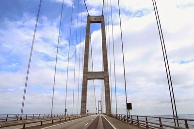 Low angle view of suspension bridge against sky