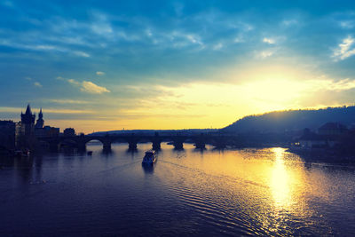 Bridge over river during sunset