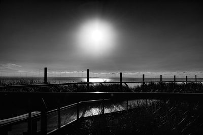 Scenic view of landscape against bright sun