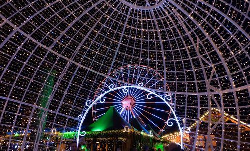 Low angle view of illuminated ferris wheel against sky at night