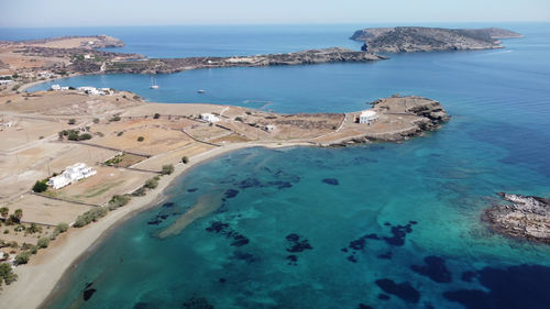 High angle view of bay against sky