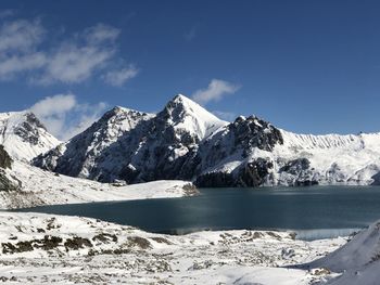 Scenic view of snowcapped mountains against sky