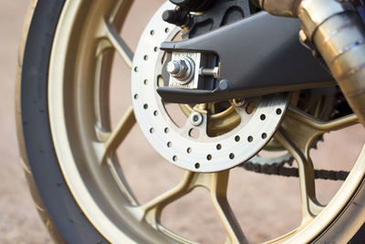 Close-up of motorcycle wheel