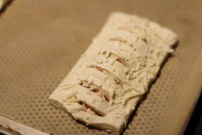 High angle view of paper on table