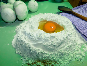 High angle view of eggs in container