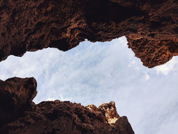 Low angle view of rock formations against sky