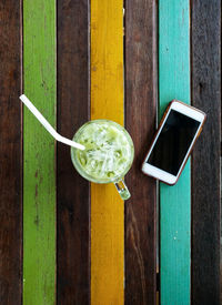 Directly above shot of drink on table