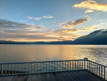Scenic view of lake against sky during sunset