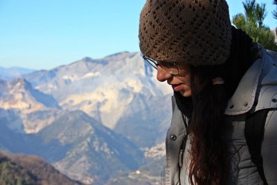 Woman on mountains during winter