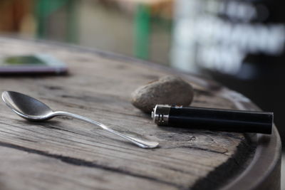 Close-up of tools on table