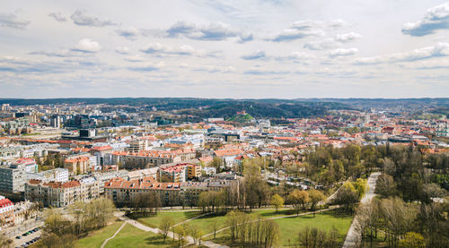 High angle view of townscape against sky