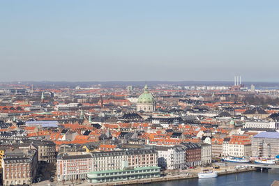 High angle view of cityscape against clear sky