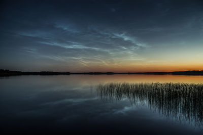 Scenic view of lake against sky at sunset