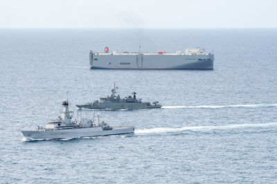 Nautical vessel on sea against sky