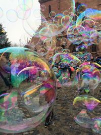 Multi colored bubbles at night