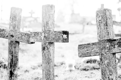 Close-up of cross on cemetery