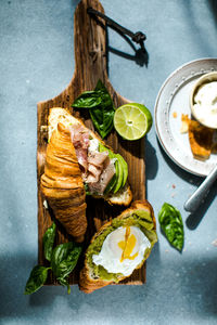 High angle view of food on table