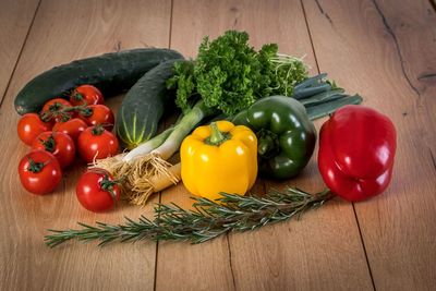 High angle view of vegetables on table