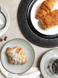 High angle view of breakfast served on table