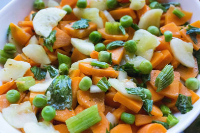 Close-up of chopped vegetables in bowl