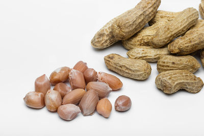 High angle view of cookies against white background