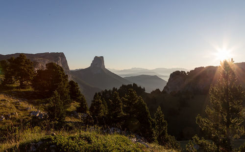 Scenic view of mountains against clear sky