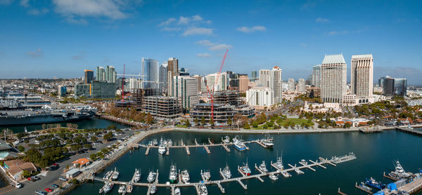 Panorama aerial view of san diego skyline and waterfront