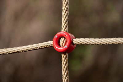 Close-up of rope tied up on metal