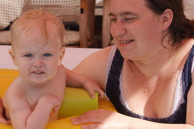 Portrait of boy with happy mother