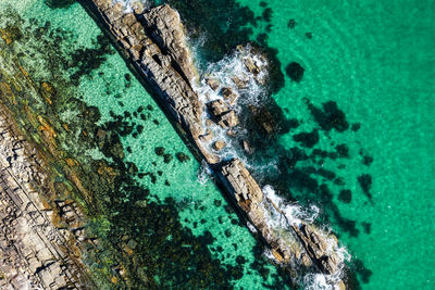 High angle view of ship in sea