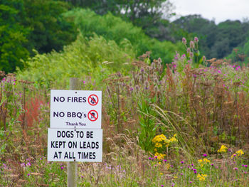 Information sign on grassy field