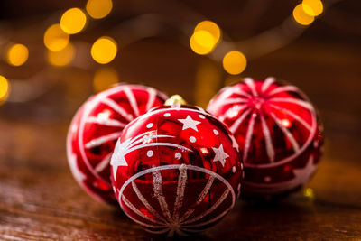 Close-up of christmas decorations on table