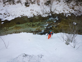 High angle view of person in snow during winter