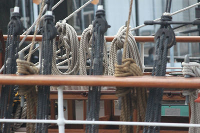 Close-up of ropes in row