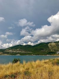 Scenic view of lake against sky