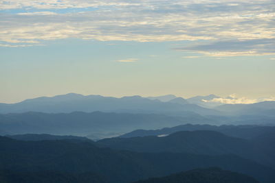 Scenic view of silhouette mountains against sky during sunset