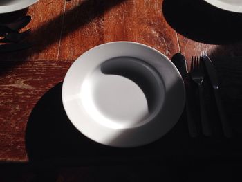 High angle view of coffee cup on table