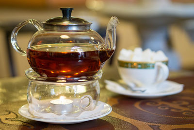 Close-up of tea served on table