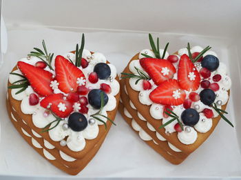 Close-up of strawberry cake on plate