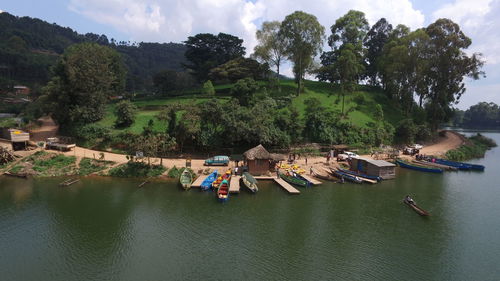 Panoramic view of river amidst trees against sky