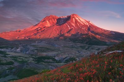 Scenic view of mountain range against sky