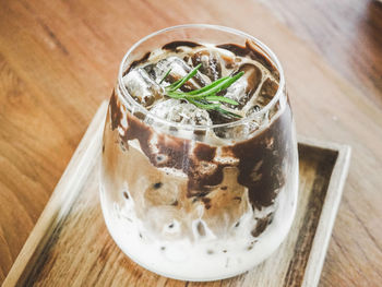 High angle view of drink on table